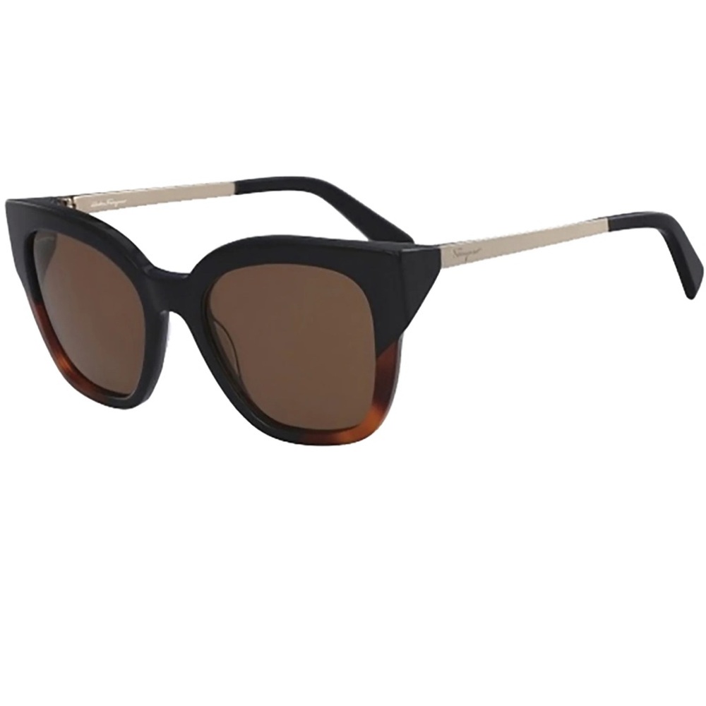 Salvatore Ferragamo Black and Brown Cat-Eye Sunglasses